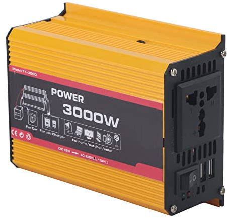 Tbest INVERTER PER AUTO CONVERTITORE DI ALIMENTAZIONE AUTOMATICO DOPPIO USB DA 3000 W TRASFORMATORE SINUSOIDALE MODIFICATO CON 2 PORTE E PRESA CA PER VIAGGI IN CAMPEGGIO E VIAGGI DI (DC12V-AC220V)