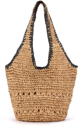 HuiYStar Grand Sac de Plage en Paille pour Femme,Tissé à la Main,Sac Bandoulière style Hobo, Idéal pour L'été