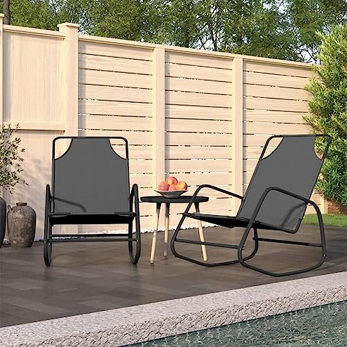 Teenpull Set of 2 Rocking Loungers, Grey, Steel Frame, Textilene, 89 x 58 x 93.5 cm, Breathable, for Garden, Patio, Pool Area, Relaxing Swing