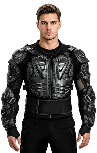 Hengrongshen Chaqueta de Protección Moto Pro, Armadura Moto con Espaldera y Protector de Pecho, Chaqueta Moto con Protecciones para Hombre y Mujer, Scooter MTB Enduro Motocross (Negro, 3XL)