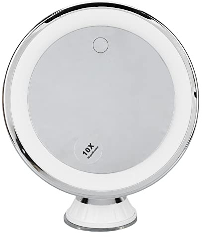 Aumotop Sugkopp 10X Förstorande Kosmetisk Spegel med 3 Ljusa Färger för Smink, Perfekt för Detaljerad Makeup, Kontaktlins och ögonbrynspincett, ABS Legerat Glas, 7,9 X 6,9 X 2,8 Tum