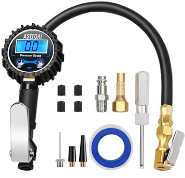 AstroAI Digitaler Reifenfüller mit Manometer, 250 PSI Luftfutter und Kompressor-Zubehör, strapazierfähig, mit Gummischlauch und Schnellverbindungs-Kupplung für 0,1 Bildschirmauflösung