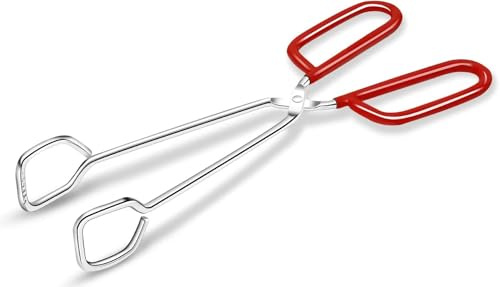 Hiash 10-Inch Heavy Duty Stainless Steel Kitchen Tongs - Non-Slip Comfortable Red Grip, Scissor Design, Heat Resistant for BBQ and Cooking