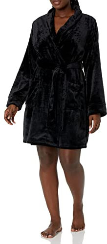 Amazon Essentials Damen Mittellanger Bademantel Plüsch (Erhältlich in Übergröße), Schwarz, L