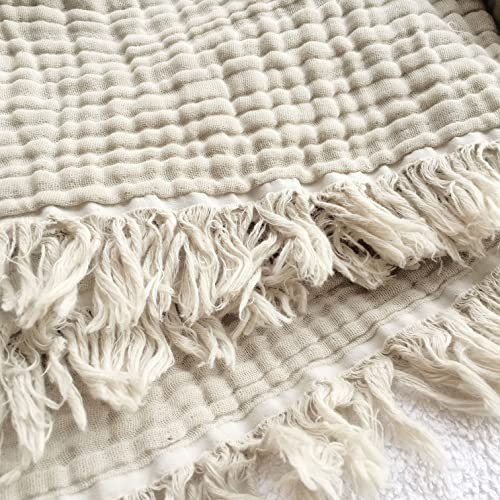 Pre-Washed Organic Muslin Throw Blanket for Adults,Kids Couch, Breathable Super Soft 100% Organic Cotton, Cozy, Lightweight, Warm, Soft, Everyday Use, Oeko-Tex 100 Certified (50x60 inches) (Khakis)
