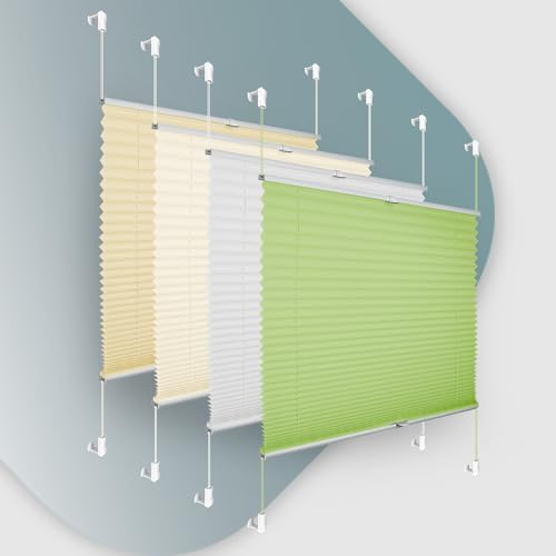 Plisseerollo ohne Bohren Klemmfix 90x120cm(BxH) Grün Jalousie Sonnenschutz Easyfix Faltrollo Lichtdurchlässig Rollo für Fenster & Tür