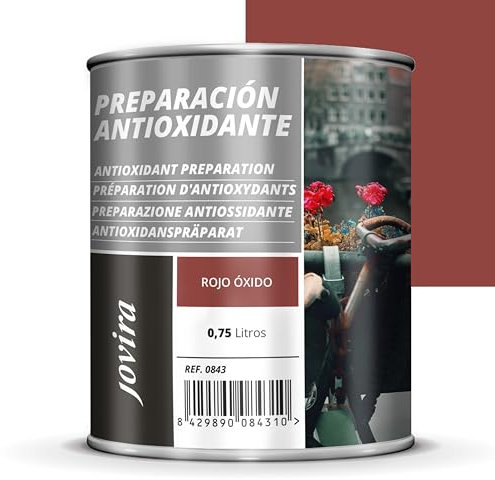JOVIRA PINTURAS Preparación Antioxidante Metal. Pintura tratamiento superficies de metal anti oxido. Imprimación uso general, Protección total. Anti oxidante. (750 Mililitros, Rojo) D-9