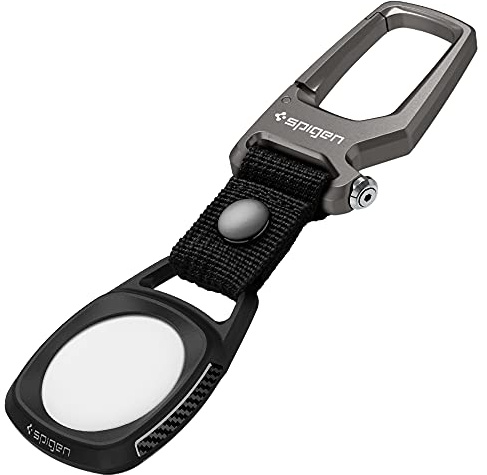 Spigen Rugged Armor Fodral med Nyckelring kompatibel med AirTag 2/1 (2026/2021) Karbinhake för Bilnycklar med integrerad Flasköppnare Sleutelhanger - Matt Svart