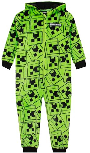 Minecraft Pijama Mono, Pijama Niño Creeper, Pijamas Invierno Niño Polar, Verde 9-10 años