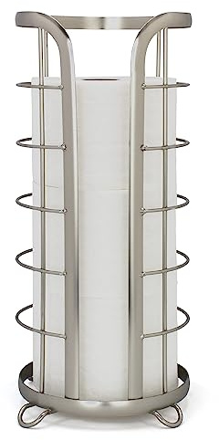 BROOKSTONE Toilet Paper Holder Stand Reserve - Free Standing Toilet Paper Stand with Storage that Holds Mega Rolls, Standing Bathroom Tissue Organizer, Bathroom Decor - Modern Storage Holder, Nickel