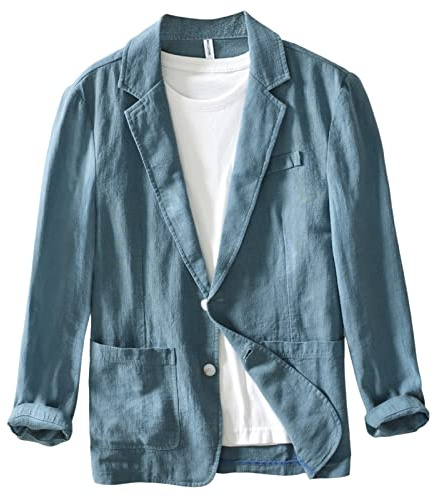 Icegrey Giacche da Uomo Slim Fit in Cotone Lino Giacca Casual a Due Bottoni Blu Verde, XXL (ICG-YMSP-L988-5-4XL)