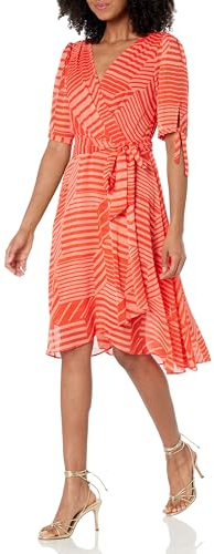 Tommy Hilfiger Abito da donna con orlo asimmetrico con maniche annodate, Arancione, 42
