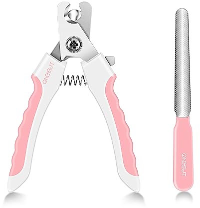 OneCut Krallenschere für Hunde und Katzen mit Nagelfeile und Sicherheitsmechanismus, Edelstahl Krallenzange Hohe Qualität Krallenpflege Schneider für Haustiere, Krallenpflege für Kleintiere (6 Zoll)