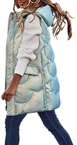 Weste Damen Mit Kapuze - Wasserdicht Steppweste Winter Khaki Steppjacke Winddicht Wintermantel Lang Beige Longweste Outdoor Schwarz Daunenjacken Trachtenweste Reitweste