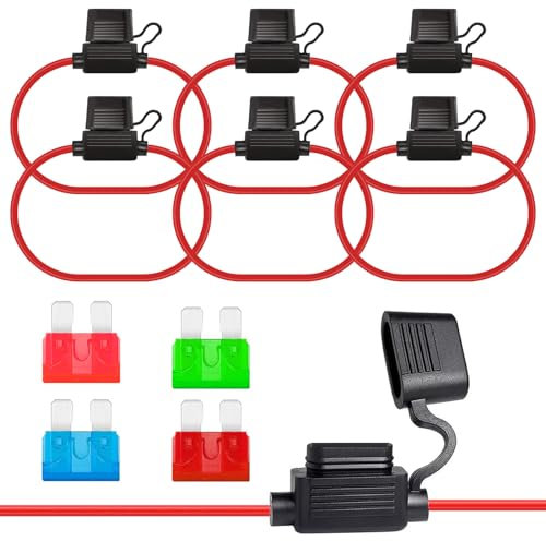 ALLECIN 6 Stück 12AWG KFZ Sicherungshalter 32V Flachsicherungshalter Inline Sicherung Halter Flachsicherung Wasserdicht Fuse Holder mit 10A 15A 30A 40A Standard Flachsicherungen für Auto LKW