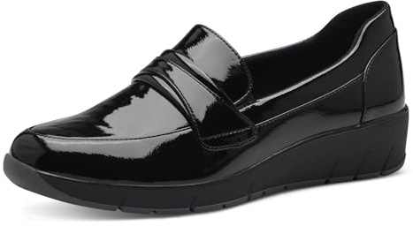 Jana Mocassins Femme élégants Vegan, Black Patent, 41 EU