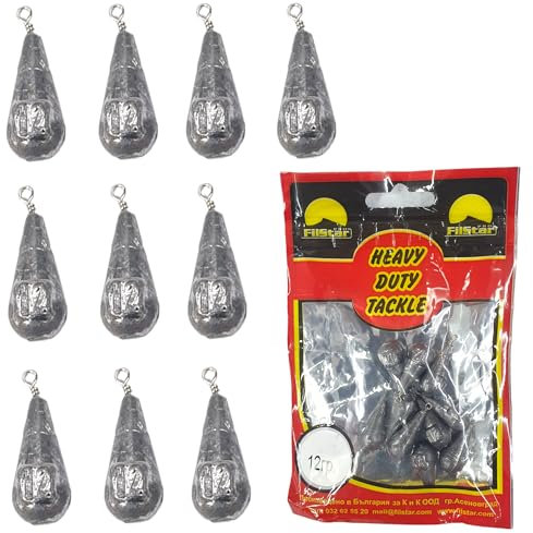 PRO FILSTAR Grundblei Angeln Set 10 x 12g - Blei Angeln mit Wirbel - Angel Bleie Set - Grundangeln - Birnenblei - Blei Gewicht - Angelblei - Fishing Weights - Bleigewichte – Karpfenblei Kit