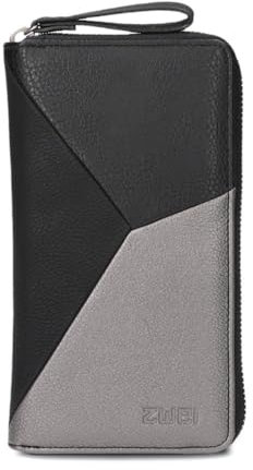 Damen Geldbörse JANA J2 Wallet 20 x 11 cm hochwertiges Kunstleder im Tricolor-Design, Portemonnaie mit 12 Kartenfächern, Münzfach, Sichtfach für Ausweise, mit umlaufenden Reißverschluss (cosmos-black)