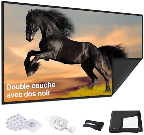 Écran de Projection 100 Pouces Amélioré - Dos Noir, Bords Droits, Pliable, Lavable et Anti-Pli - pour Cinéma Maison et Extérieur - Blanc 16:9 par IOLIEO