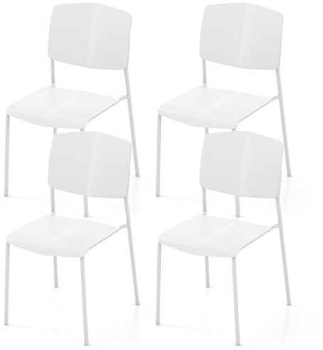 COSTWAY Dining Chairs Set of 4, Stackable Kitchen Chairs with Ergonomic Backrest & Wide Seat, Armless Reception Accent Side Chairs for Living Dining Room Restaurant Office (White)