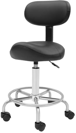 XUEMANSHOP Rullpall, 360° vridbar pall med ryggstöd och 5 hjul, justerbar höjd 45–59 cm, rullpall upp till 150 kg, justerbar lutning 15°, för salong, kontor, spa (svart)