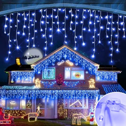 JEAYYDSI 164FT Icicle Lights 1512LED 50M Christmas Lights Outdoor LED Fairy String Light 12 Lighting Modes with Timer Memory Waterproof Christmas Light for Yard Roof Party Holiday Wedding Garden Decor