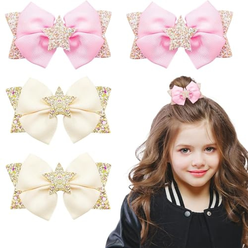 NINFEIQI 4Pcs Bow Hair Clip, Hair Bow with Duckbill Clip, air Accessories Bowknot Barrette, French Hairpin for Children Kids Girls Women