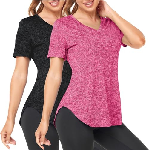 Deaviya Women's Sports T-Shirt Gym Tops V Neck UK, Short Sleeve Workout Top Running Yoga Shirts Women, Activewear Quick Dry Exercise Tops Loose Fit