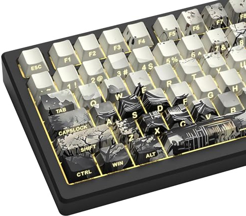 Womier PBT Keycaps Set 130 Keys, Custom White Japanese Keyboard Doubleshot Dye Sub Side Print Shine Through Keycaps 60 65 75 100 Percent, Cherry Profile (Ink Painting)