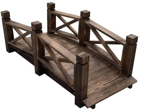 Puente de Madera con pasamanos, Robusto Puente de jardín, Totalmente de Madera Maciza, pequeño, Apto para Arroyos, estanques y Patios.