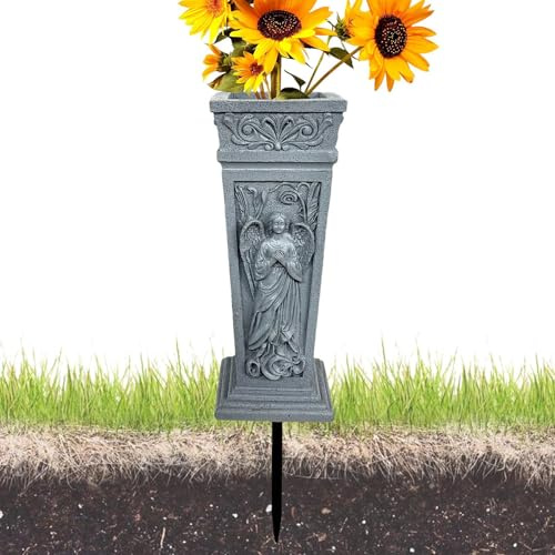 Jarrones de cementerio – Resina de 9,5 x 9,5 x 38,5 cm | Monumento conmemorativo para tumba con pinchos | Florero conmemorativo | Soportes para flores para decoración de cementerio junto a tumbas y