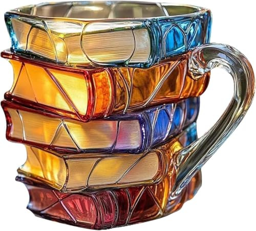 Tazzas Libro Dipinto | 300ML Tazze Caffè Per Amanti Dei Libri In Vetros Colorato | Tazze Caffè Divertenti Per Gli Amanti Dei Libri Impilati | Nuovi Libris In Vetros Colorato Che Leggono Tazzes Latte
