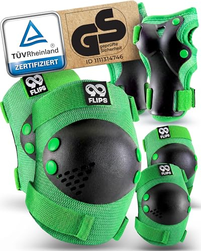 99FLIPS Inline Skateskydd för Barn Set 3-12 år - Knäskydd, Armbågsskydd och Handskydd [6-pack] - Skateboard och Inlines - Tyskt Märke