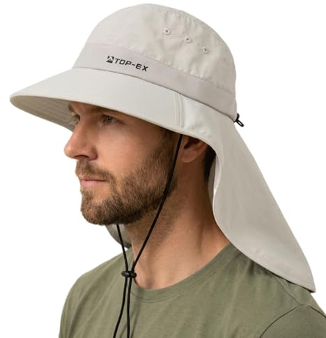 TOP-EX Solhatt män med nackskydd – UV-skydd 50+ vandringshatt med kylningsteknik, brett brätte och vikbar, safari fiskarhatt för utomhusbruk, fiske och trädgård (storlek M-XXL)