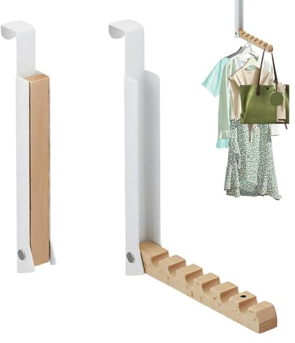 SKJJM 2 Pièces Pliable Patère de Porte à Suspendre, Cintre pour 6 Cintres, Sans Perçage,Cintre à Vêtements pour Suspendre,Crochet Pliant pour Feuillure de Porte de 2 cm,pour Vêtements,Chapeaux et Sacs