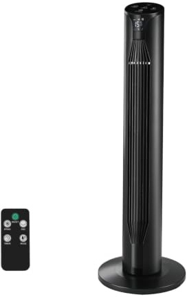 Ventilador de Pie Silencioso, Ventilador de Torre 55 W, 36'' (92cm) de Altura, Temporizador 12H Oscilación 3 Velocidades, 3 Modos, Oscilación 70°, Pantalla LED y Mando a Distancia Incluido, Negro