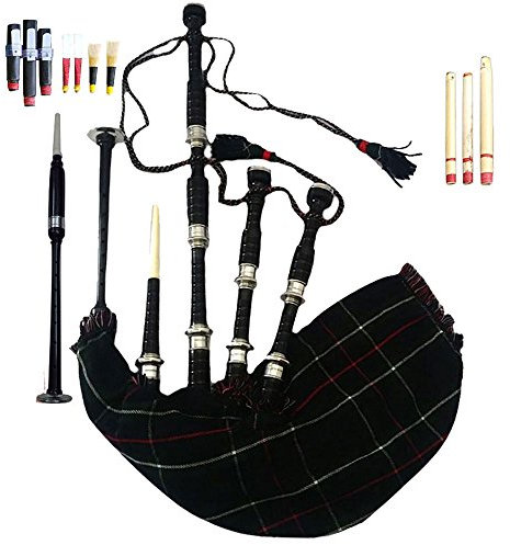 TC Schottischer Great Highland Dudelsack aus Palisanderholz, silberfarbene Halterungen mit Dudelsack Tutor-Buch und Zubehör