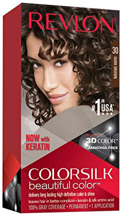Revlon ColorSilk Beautiful Color, Tinta per Capelli Permanente, Senza Ammoniaca, con Cheratina, Colore e Brillanza Duratura, 30 Castano Scuro