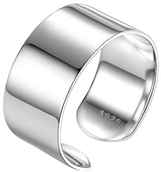 PROSILVER 925 Silber Ring für Männer Frauen - verstellbar hochglanzpoliert Band Ring 10mm breit Offener Ring Schmuck Accessoire Hochglanzpoliert Bandring