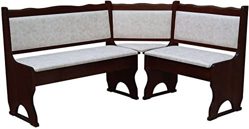Tapicería Banco de esquina de madera de pino, color nuez con tapicería de madera maciza - Ecocuero beige II (120 x 200)