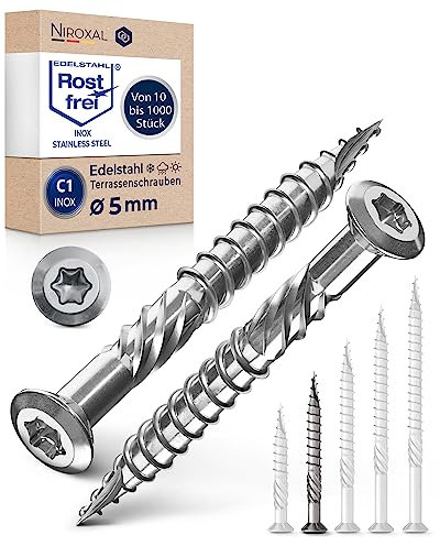 Tornillo de terraza de acero inoxidable Muesca de corte TORX, cabeza redondeada y sin nervaduras C1 5-mm de espesor 50-mm de longitud 25 unidades 32-mm de rosca parcial Tornillo 5x50