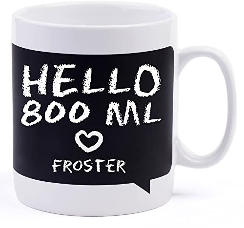 Froster Taza Gigante de Pizarra, Taza con pizarra, Dibuja o escribe en ella, XXL, 800 ml, Tiza incluida