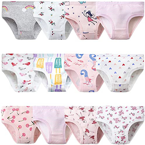 Adorel Mädchen Unterhosen Slips Reine Baumwolle 12er-Pack Herzchen & Ballett & Blumen & Burg 122 (Herstellergröße 130)