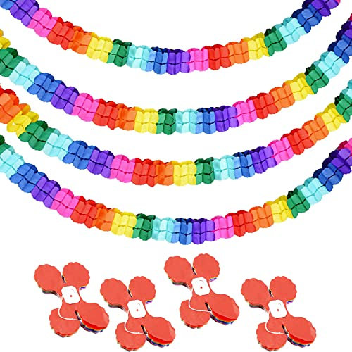 HCRXVV Bunt Girlanden(4 * 3M) Papier Girlande Geburtstag Regenbogen Dekoration, Bunte luftschlangen herzlichen gl¨¹ckwunsch Girlande fur Party Hochzeit Karneval Fasching Einschulung Deko