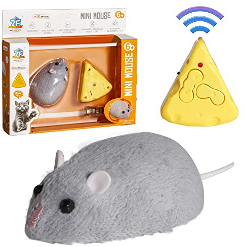 MYCreator Mini fjärrkontroll råtta falsk mus skämtleksak med ostkontroll, realistiskt gosedjur plyschmus, interaktiva kattleksaker, halloween, trick läskig, rolig leksak för katter, hundar, barn (grå)