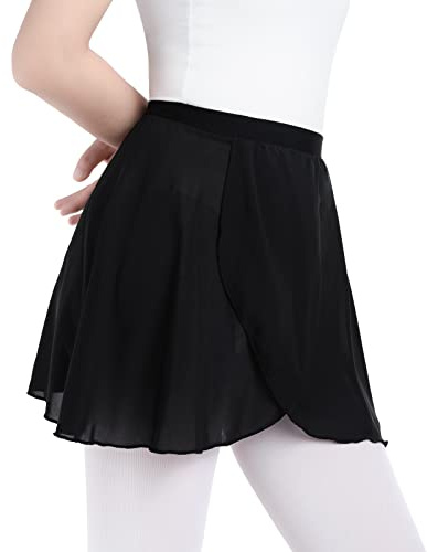 Soudittur Girls Ballet Skirt Women Chiffon Dance Skirt Pull On for Toddler Girls Women (Large, Black)
