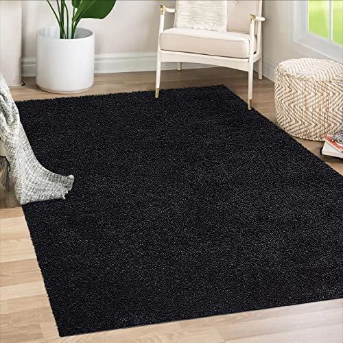 payé Teppich Läufer Hochflor Shaggy - 80x150cm Läufer - Schwarz Einfarbig Wohnzimmer Uni Flauschig Modern Boho Deko Teppiche Weich Schlafzimmer