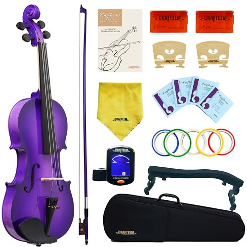 Crafteem 1/4 Geige lila farbige Premium Violine Outfit für Anfänger Erwachsene Kinder mit 5 Farben Griffband - Handgefertigte Student Anfänger Violine., VLC100C