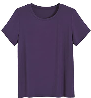 Latuza Women's Viscose Pajama Top Crew Neck Sleep T-Shirt S Eggplant