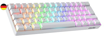 Geeky GK61 60% | Hot Swappable Mechanische Gaming-Tastatur | 62 Tasten Multi Color RGB LED Hintergrundbeleuchtung für PC/Mac Gamer| ISO DE Qwertz Deutsches Layout (Weiß, Mechanical Blue)